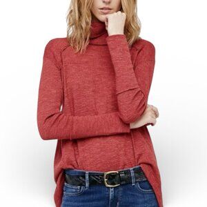 Free People We The Free Top Womens M Thermal Split Back Rust Orange Turtleneck